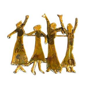 Pat Vecchione Abstract Gold Plated‎ Dancing Women Figures Feminist Brooch